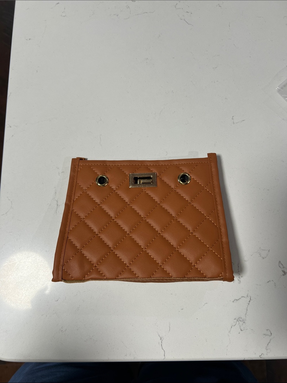 Quilted Brown Leatherette Crossbody Panel